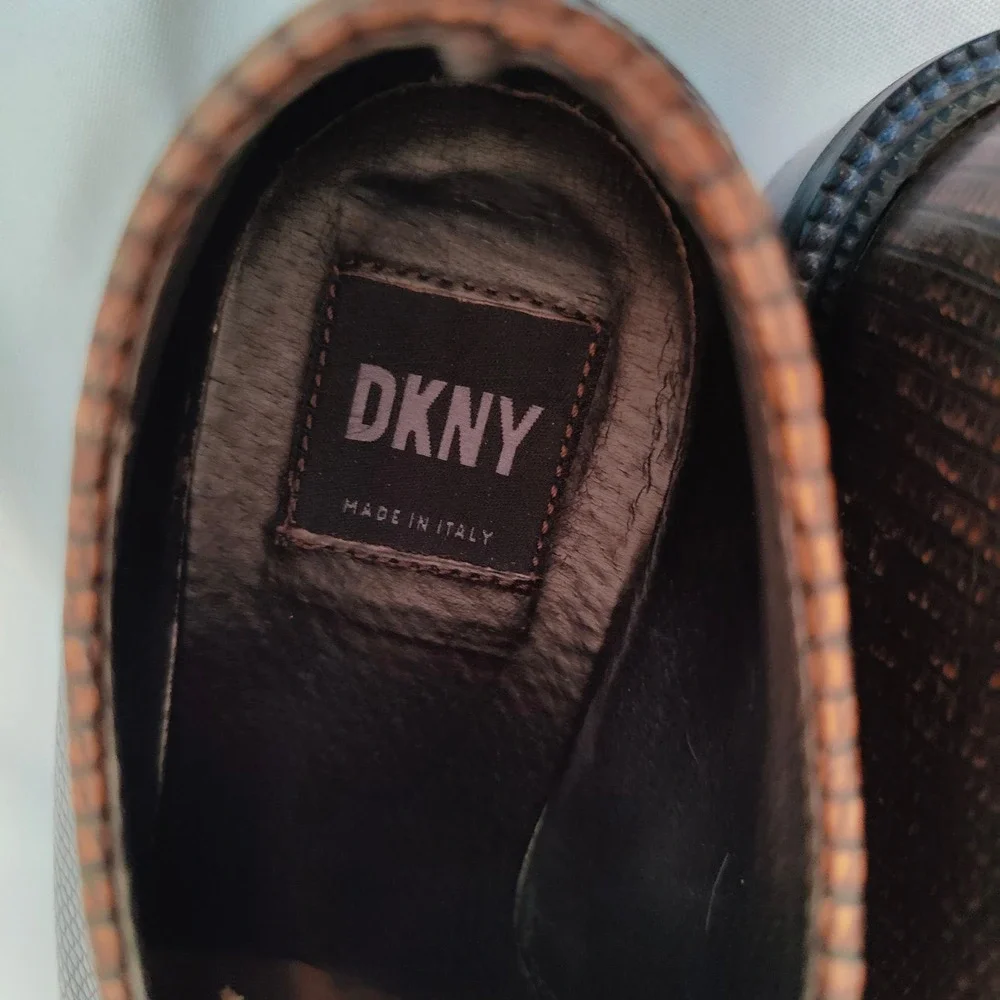 Vintage DKNY Genuine Lizard Leather Derby Shoes Brown Italian Designer Dress 11